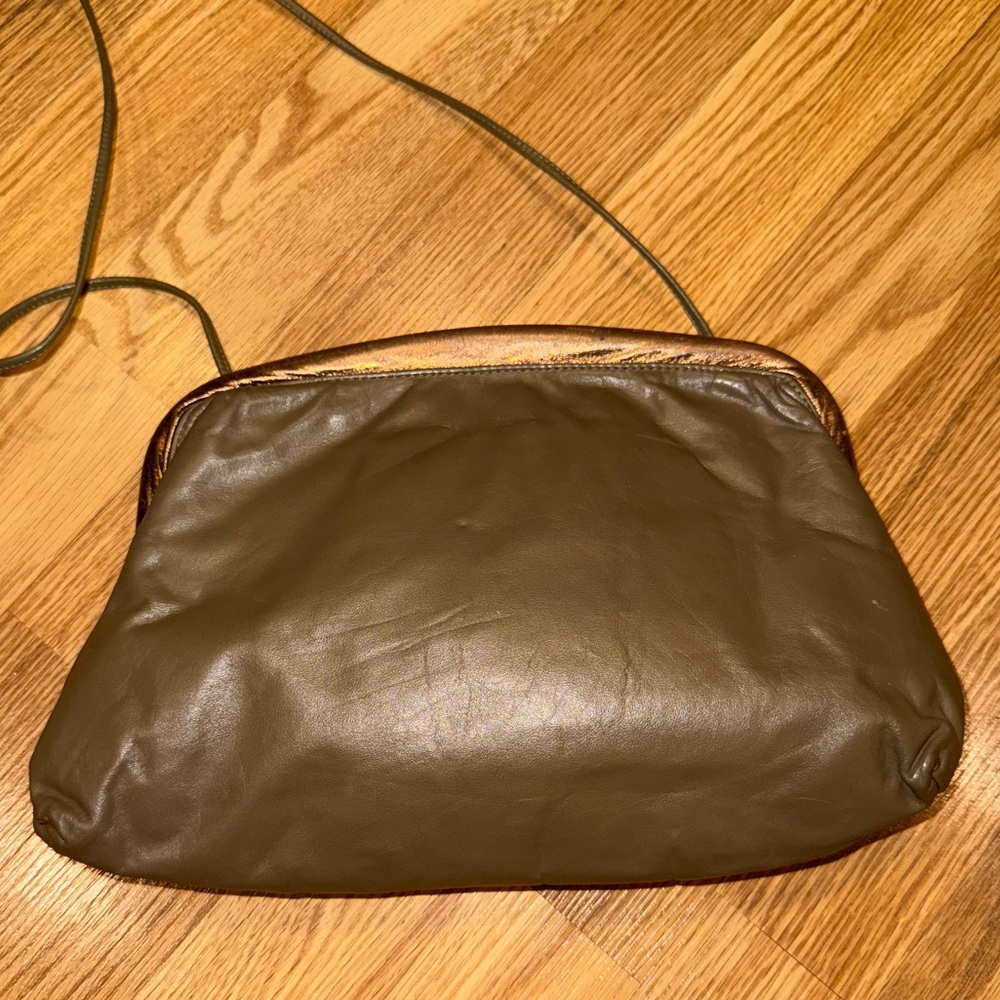 Vintage 1980s Robert Bestién Originals Taupe and Bronze Leather shoulder‎ clutch